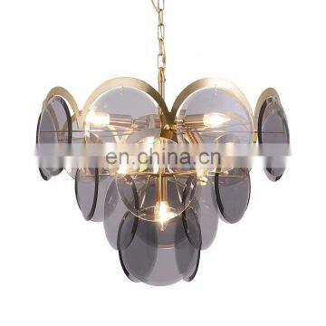 Современный роскошный дымчато-серый стеклянный круглый светильник-дизайн с золотым подвеской на основе светодиодов photo-3