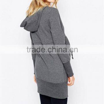 High Quality Custom Autumn Pregnant 100 Cotton Grey Long Style Cotton Maternity Hoodie photo-3