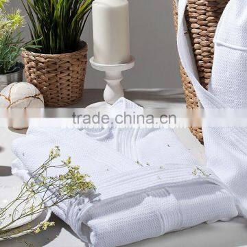 100% Cotton White Hotel Waffle Kimono Collar Bath Robe Mens Bath robe