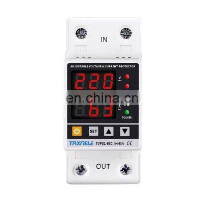 Dual Display 40A 63A 230V Din Rail Adjustable digital Over Under Voltage Relay Surge Protector Limit Over Current Protection