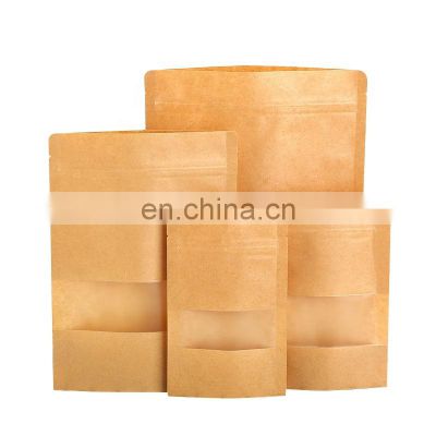 MOQ 500pcs stand up zip pouch brown kraft paper bags dried food packaging bags with window