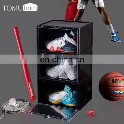 Drop Front Clear Stackable Shoe Rack With Magnets Clear Plastic Sneaker Box Stackable Organizer Custom Logo photo-2