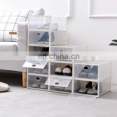 OEM Zhejiang stackable sneaker slide out clear transparent pp plastic foldable storage black and white drop front shoe box