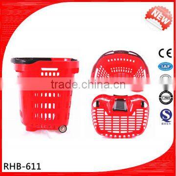 Competitive Supermarket Rolling Plastic Shopping Basket With Wheels photo-2
