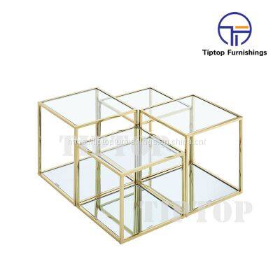 Gold stainless steel frame end table with tempered glass