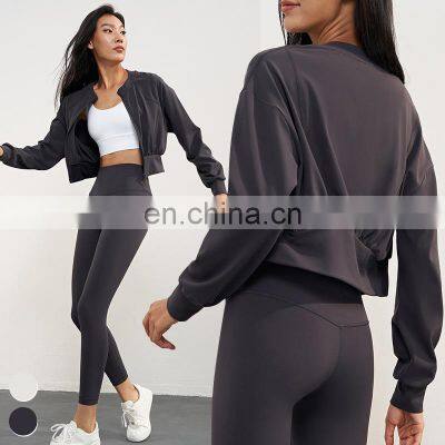 Wholesale Casual Sportswear Custom Long Sleeve Sports Jackets Running Wear Gym Fitness Tops Zipper Short Yoga Jacket For Women photo-5