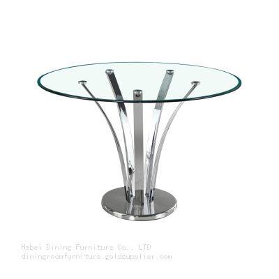 Round Glass Dining Table with Metal Base DT-G11