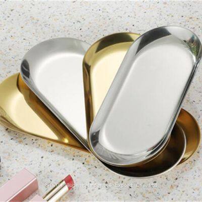 Gold Silver Colored Oval Stainless Steel Dim Sum Plate Ornament Dim Tray Towel Dish