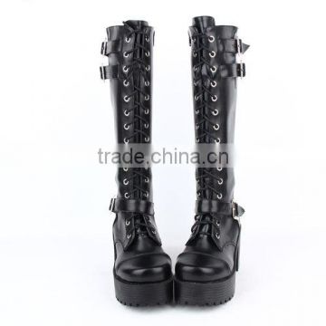 Fashion black long belt buckle leather Punk knee Boots unisex                        
                                                Quality Choice