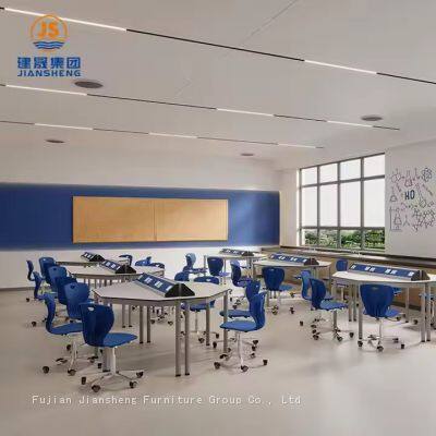 JS Custom Primary School Student Trapezoid Table And Activity Desk Collaboration Desk for Student
