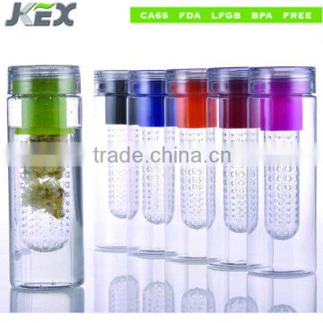 Fashionable tritan fruit infuser water bottle in various colors