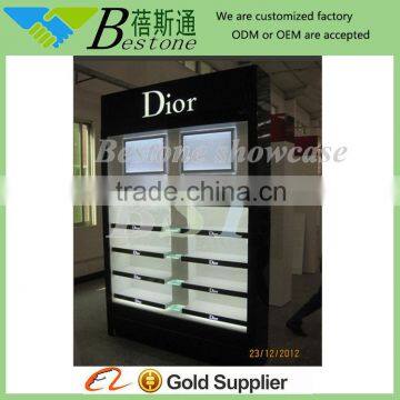 Modern cosmetic fixture with LED light, temepred glass cosmetic display cabinet for sale