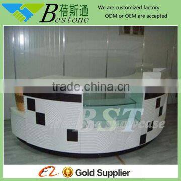 Modern factory price curved cash register table, cash register furniture, furniture for cash registers