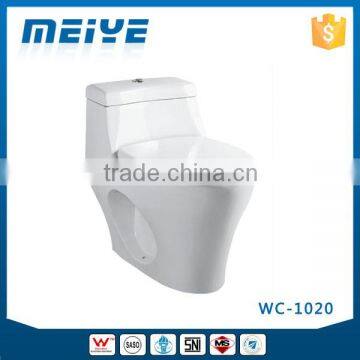 WC-1020 One-Piece S-Trap Toilet with Geberit or R&T Flush Valve & Soft Closer Seat Cover Ramp Down, Water Closet Toilet Bowl