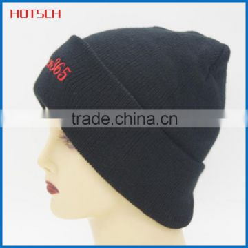 black unique knitted hat with printing logo