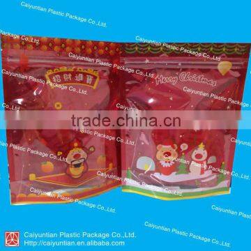 gift plastic packaging bags /mini lovely Stand up Christmas gift plastic zipper bags with a window