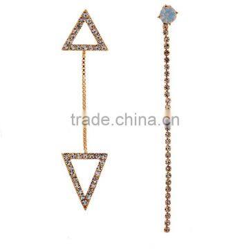 Vogue Chic Asymmetric Mismatched Rhinestone Gold Dangle Hanging Earrings photo-1