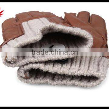 2016 Hot Selling Womens Genuine Leather Gloves With Creamy-white Knitted Wrist photo-4