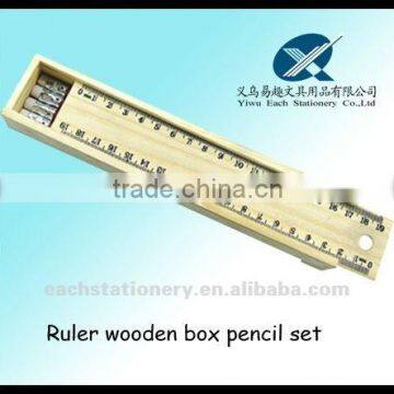 2012 hotsales 7inch 12 pcs natural wooden color pencils in ruler tube wooden box with eraser