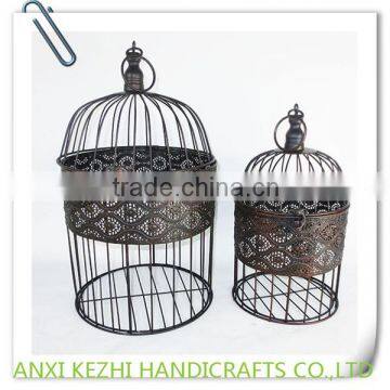 KZ150264 Ancient Set of two Wrought Iron Metal Hanging Round Birdcage