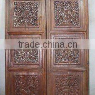 Antique Chinese Head Carved Wood Window Pane Blossom Panel Shutter