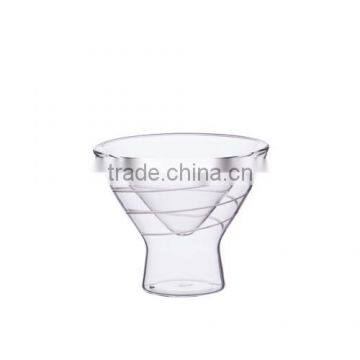 Borosilicate Double wall glass icecream bowl with hand cutting