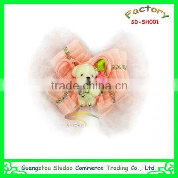 Peach color little bear organza flower for hair accessory