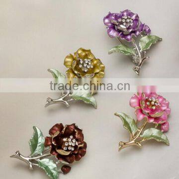 2015 hottest Peony flower decorative crystal painting flower brooch