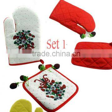 household glove 100% cotton material printed 2 kitchen sets-oven mitt and pot holder