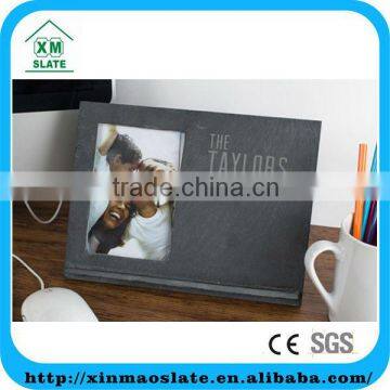 [factory direct] 24x19cm Cut Edge Personalised Laser Design Rectangle Slate Picture Frame With Chalk Holder Item XK-2419RD1AJ-1