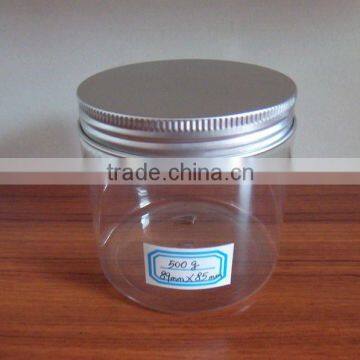 500g transparent plastic food container with aluminum screw lid