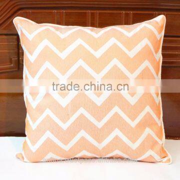 Chevron embroidered linen decorative pillow cover in orange hue