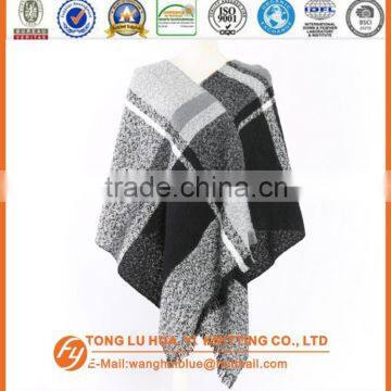fashion soft wholesale black chequer loop yarn woven square scarf