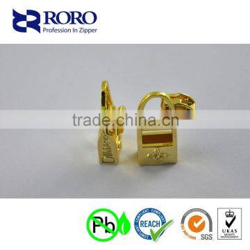 RORO14120908 gold zinc alloy zipper slider with bags puller for zipper