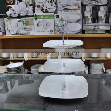 Porcelain Dinner Plates 3 Layers Porcelain Cake Set Different Shapes Cake Set With Metal Stand photo-5
