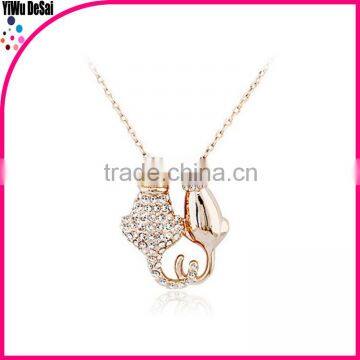 Wholesale han edition creative model of personality with drill cute couple cat pendant necklace