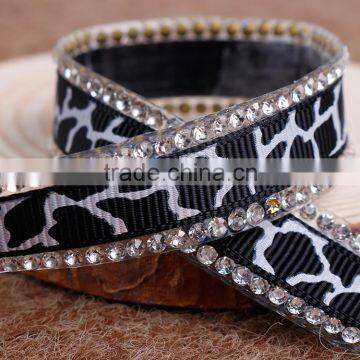 China New Fashion Customized Grosgrain Chain Printed Rhinestone Woven Tape With Hotfix Adhesive photo-3
