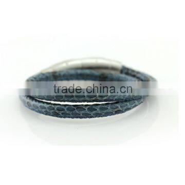 New Arrival Double Layer Two Matt Steel clasps Genuine Snakeskin Leather Wrap Bracelet Lovely Color for Women(SL0541)