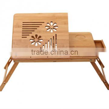 Adjustable and Multi-function Bamboo Laptop Table with Fan