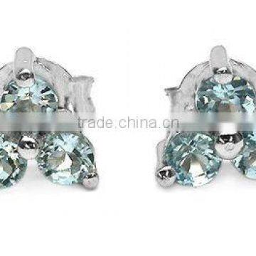 1.00ctw Genuine Blue Topaz Round .925 Sterling Silver Stud Earrings