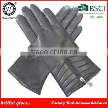 Helilai Ladies Black Leather Gloves with Zipper Girls Driving Leather GLoves Woman quilted Leather GLoves