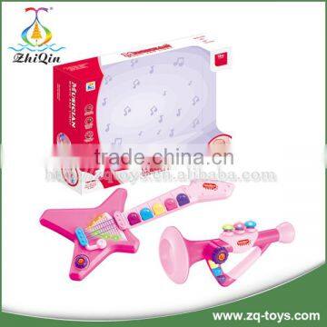 2 in 1 Cartoon Musical Instrument Toy Plastic Toy Trumpet Electric Bass Guitar
