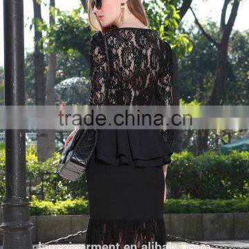 2016 Fashion Women Elegant Women Skirt High Waist Fishtail Midi Skirt With Lace Hem