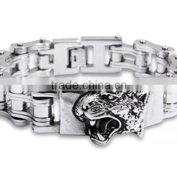YM063 hot sale 316l Stainless Steel Biker Chain Bracelet Wholesale tiger desige motorcycle chain bracelet