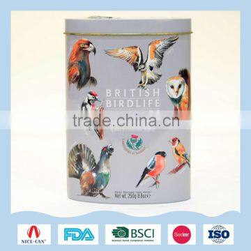 High-quality oval tin box for bird feed storage