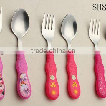 Stainless steel plastic handle children cutlery set