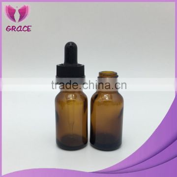 Factory supplier round amber glass dropper bottle 15ml with childproof cap for e-liquid packing