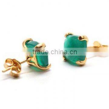 The Gopali Jewellers Green Onyx Stud Gold Earrings Wholsale Fashion Jewellery