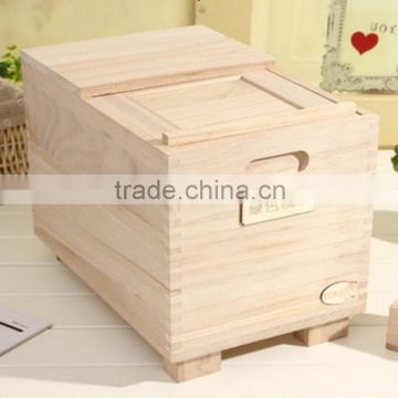 Unfinish Rice Wooden Box with sliding lid high quality solid wood rice boxed on sale