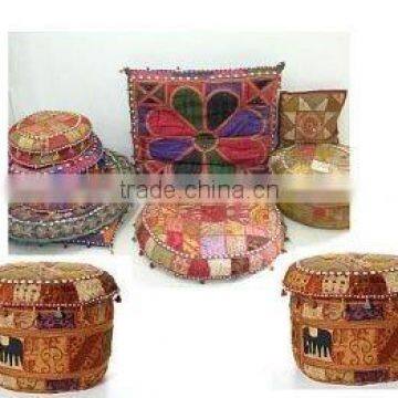 mirror work and patchwork ottomans